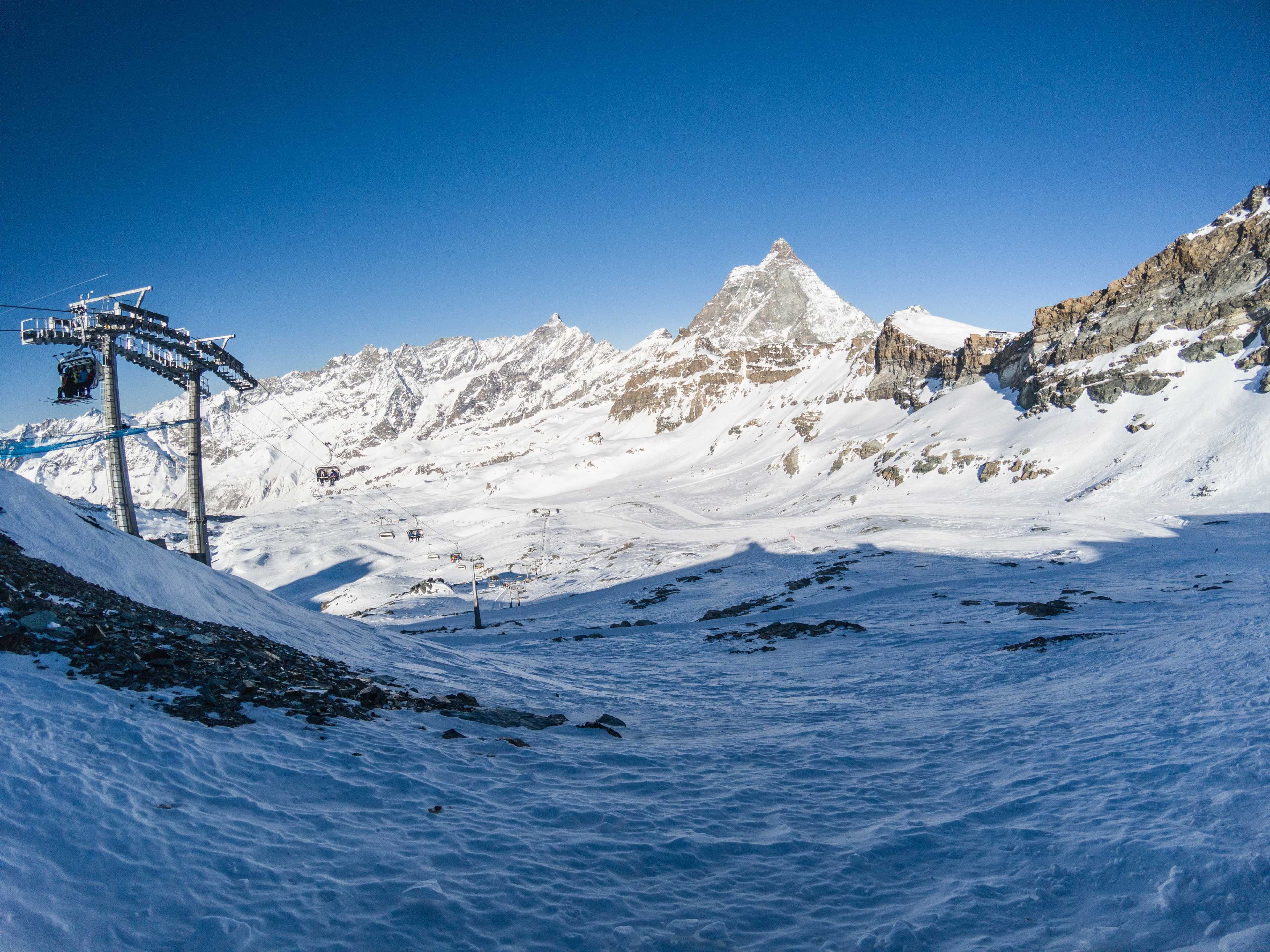 The view from Theodulpass (3301 m a.s.l.) towards Plan Maison, Cervinia
