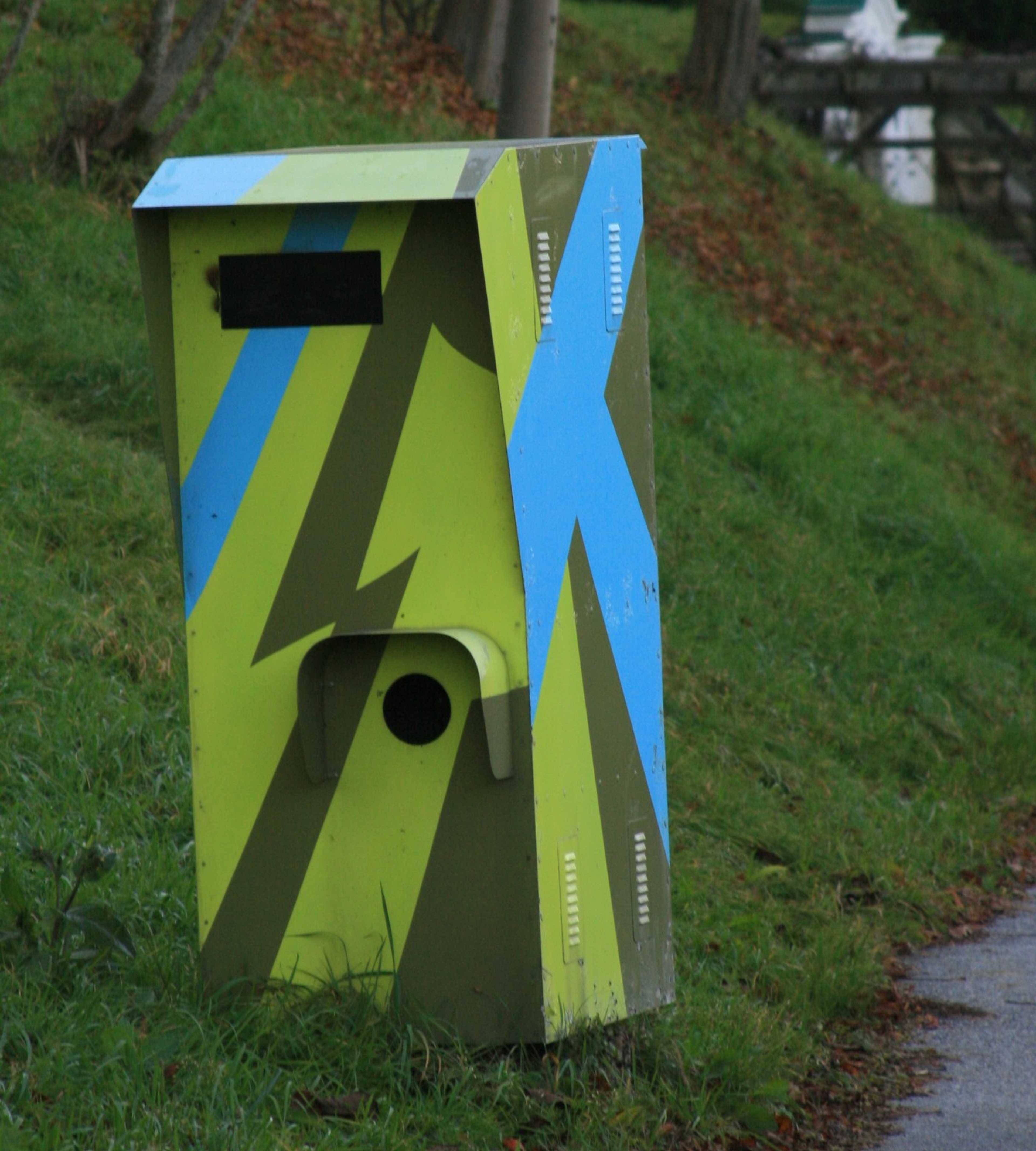 Dazzle camouflage-painted speed camera in Austria