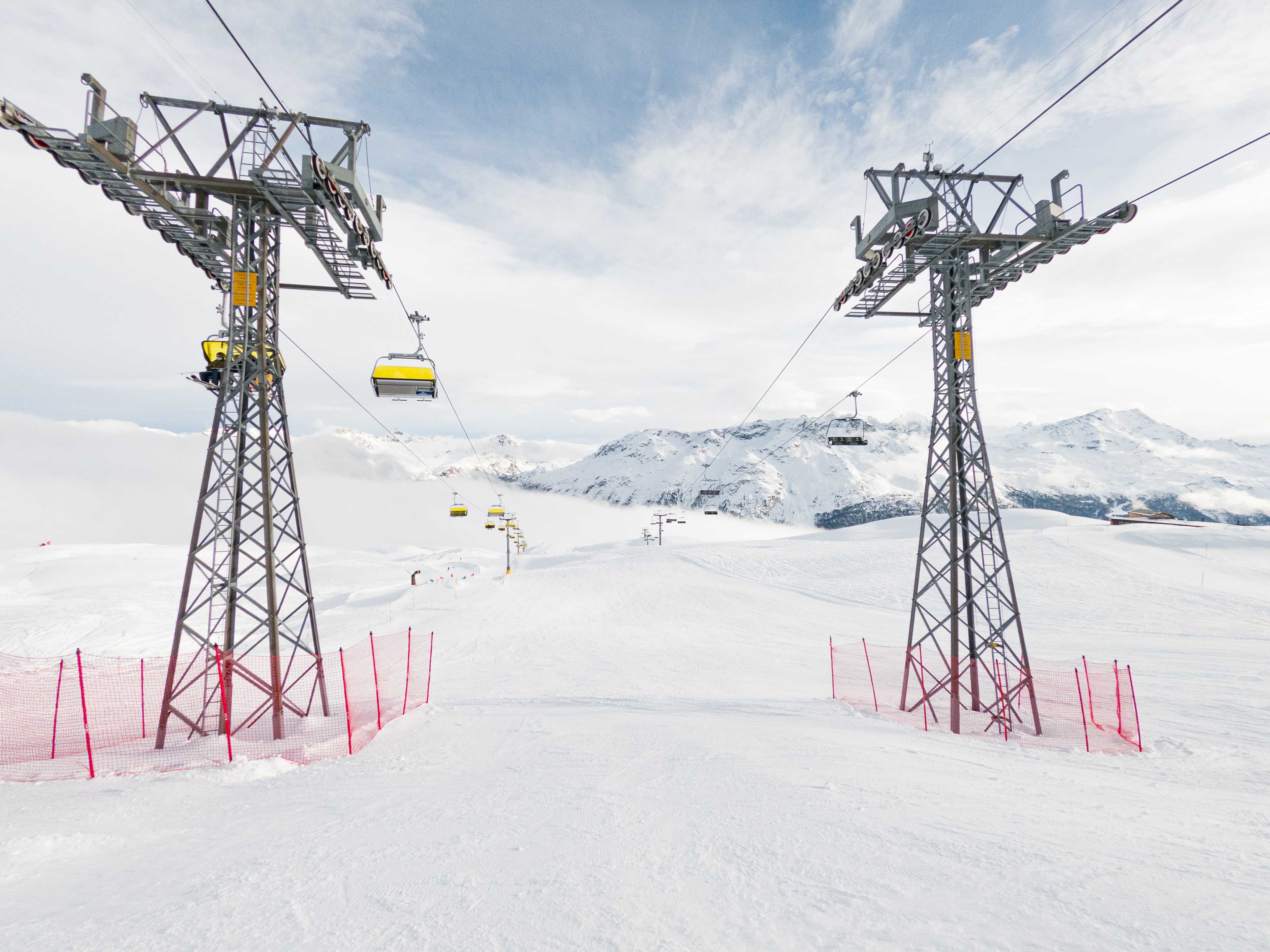 Alp Giop and Salastrains chairlifts, Corviglia, St. Moritz