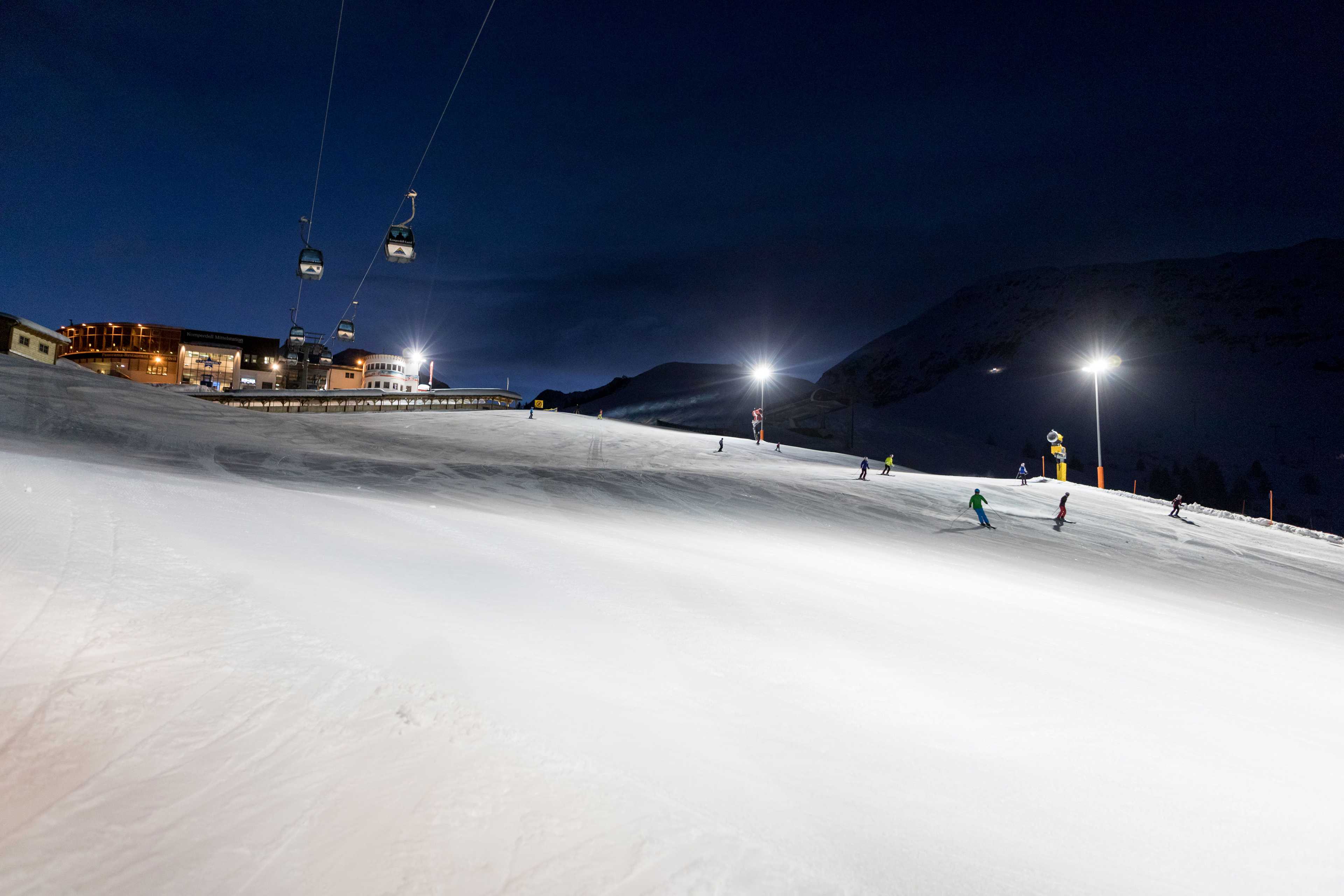 Night skiing in Serfaus, Austria